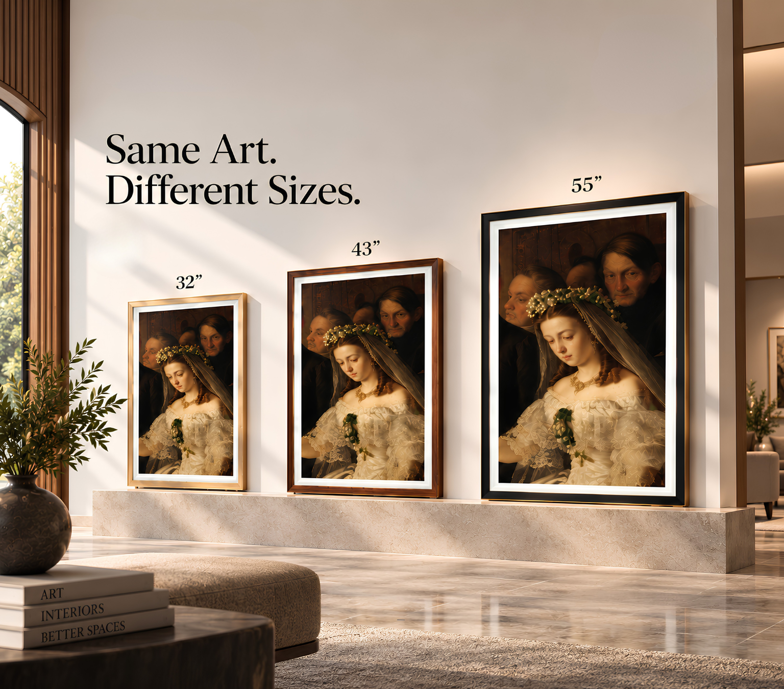 Three art signage sizes displayed together